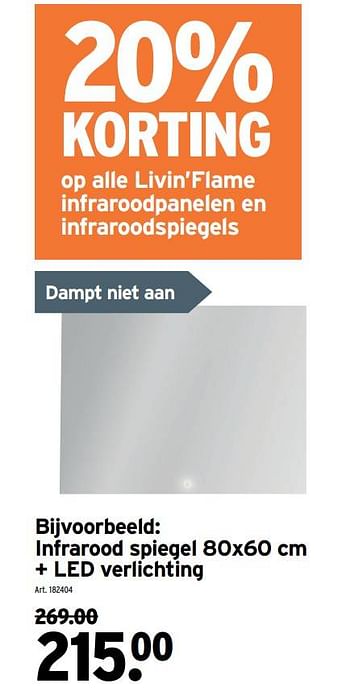 Promotions Infrarood spiegel + led verlichting - Livin Flame - Valide de 22/06/2022 à 19/07/2022 chez Gamma
