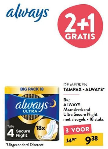 Promoties Always maandverband ultra secure night met vleugels - Always - Geldig van 29/06/2022 tot 12/07/2022 bij DI