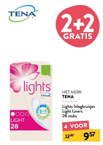 Promotions Lights inlegkruisjes light liners - Tena - Valide de 29/06/2022 à 12/07/2022 chez DI