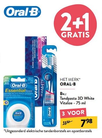 Promoties Tandpasta 3d white vitalize - Oral-B - Geldig van 29/06/2022 tot 12/07/2022 bij DI