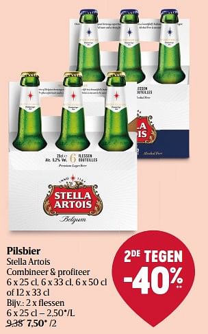 Promoties Pilsbier stella artois - Stella Artois - Geldig van 30/06/2022 tot 06/07/2022 bij Delhaize