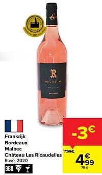 Frankrijk bordeaux malbec château les ricaudelles rosé, 2020-Rosé wijnen
