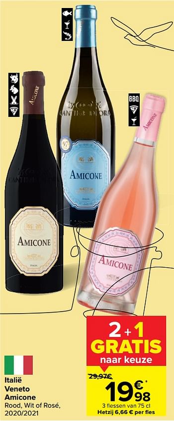 Promotions Italië veneto amicone rood, wit of rosé, 2020-2021 - Vins rouges - Valide de 29/06/2022 à 11/07/2022 chez Carrefour