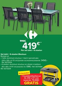 Set tafel + 6 stoelen blacksun-Huismerk - Carrefour 