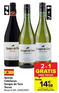 Spanje catalunya sangre de toro torres rood of wit, 2020-2021-Rode wijnen