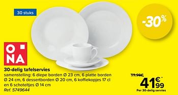 Promoties 30-delig tafelservies - Ona - Geldig van 01/07/2022 tot 31/07/2022 bij Carrefour
