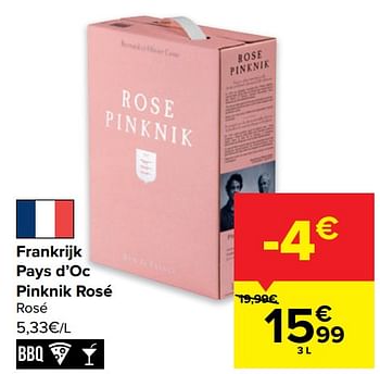 Promotions Frankrijk pays d’oc pinknik rosé rosé - Vins rosé - Valide de 29/06/2022 à 11/07/2022 chez Carrefour