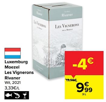 Promoties Luxemburg moezel les vignerons rivaner wit, 2021 - Witte wijnen - Geldig van 29/06/2022 tot 11/07/2022 bij Carrefour