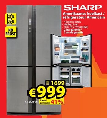 Promoties Sharp amerikaanse koelkast - réfrigérateur américain sjex820f2sl - Sharp - Geldig van 01/07/2022 tot 31/07/2022 bij ElectroStock