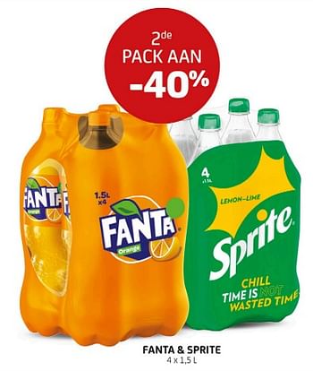 Promoties Fanta + sprite 2de pack aan -40% - Huismerk - BelBev - Geldig van 01/07/2022 tot 14/07/2022 bij BelBev