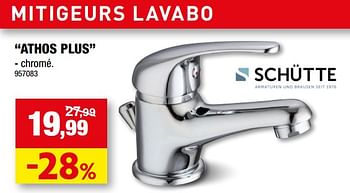 Promotions Mitigeurs lavabo athos plus - Schütte - Valide de 29/06/2022 à 10/07/2022 chez Hubo