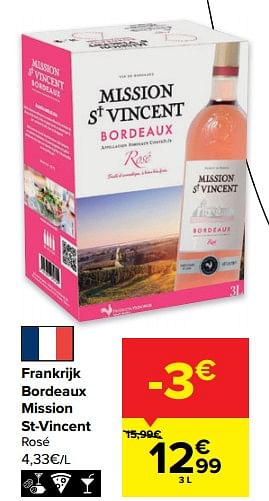 Promotions Frankrijk bordeaux mission st-vincent rosé - Vins rosé - Valide de 29/06/2022 à 11/07/2022 chez Carrefour