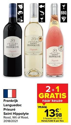 Promoties Frankrijk languedoc prieuré saint hippolyte rood wit of rosé - Rode wijnen - Geldig van 29/06/2022 tot 11/07/2022 bij Carrefour