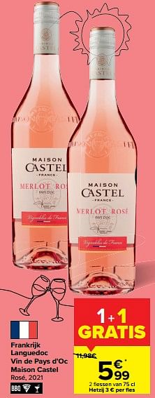 Promotions Frankrijk languedoc vin de pays d’oc maison castel rosé - Vins rosé - Valide de 29/06/2022 à 11/07/2022 chez Carrefour