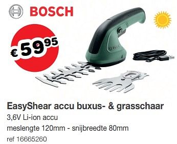 Promoties Bosch easyshear accu buxus- + grasschaar - Bosch - Geldig van 04/07/2022 tot 15/08/2022 bij Europoint