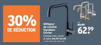 Promoties Mitigeur de cuisine handson olivier - Handson - Geldig van 22/06/2022 tot 19/07/2022 bij Gamma