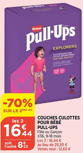 Promoties Couches culottes pour bébé pull-ups - Huggies - Geldig van 29/06/2022 tot 04/07/2022 bij Atac