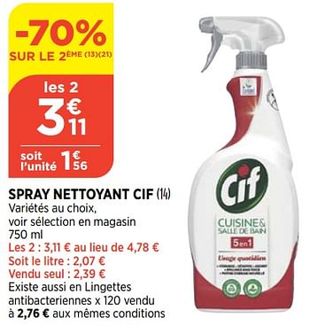 Promotions Spray nettoyant cif - Cif - Valide de 29/06/2022 à 04/07/2022 chez Atac