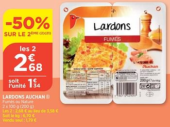 Promotions Lardons auchan - Auchan - Valide de 29/06/2022 à 04/07/2022 chez Atac