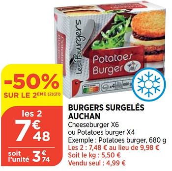 Promotions Burgers surgelés auchan - Auchan - Valide de 29/06/2022 à 04/07/2022 chez Atac