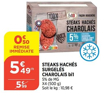 Promotions Steaks hachés surgelés charolais bi1 - BI1 - Valide de 29/06/2022 à 04/07/2022 chez Atac