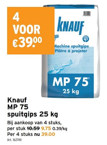 Promoties Knauf mp 75 spuitgips - Knauf - Geldig van 29/06/2022 tot 02/07/2022 bij Gamma