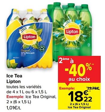 Promotions Ice tea original - Lipton - Valide de 29/06/2022 à 11/07/2022 chez Carrefour