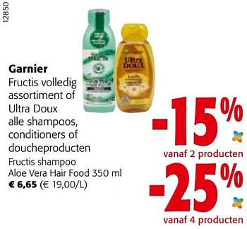 Promoties Garnier fructis shampoo aloe vera hair food - Garnier - Geldig van 29/06/2022 tot 12/07/2022 bij Colruyt
