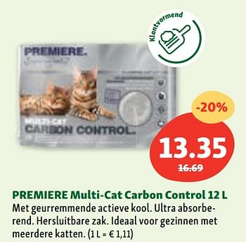 Promotions Premiere multi-cat carbon control - Premiere - Valide de 06/07/2022 à 13/07/2022 chez Maxi Zoo