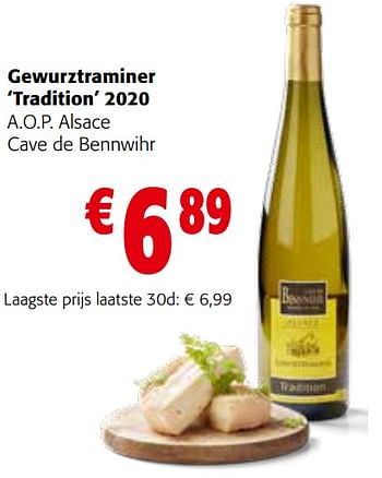 Promoties Gewurztraminer tradition 2020 a.o.p. alsace cave de bennwihr - Witte wijnen - Geldig van 29/06/2022 tot 12/07/2022 bij Colruyt