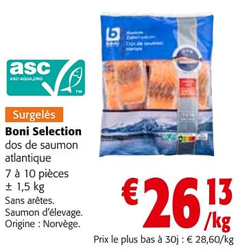 Promotions Boni selection dos de saumon atlantique - Boni - Valide de 29/06/2022 à 12/07/2022 chez Colruyt