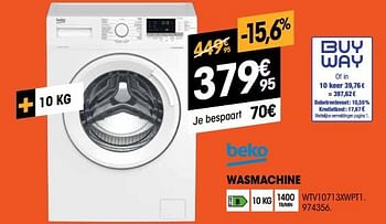 Promoties Beko wasmachine wtv10713xwpt1 - Beko - Geldig van 01/07/2022 tot 31/07/2022 bij Electro Depot