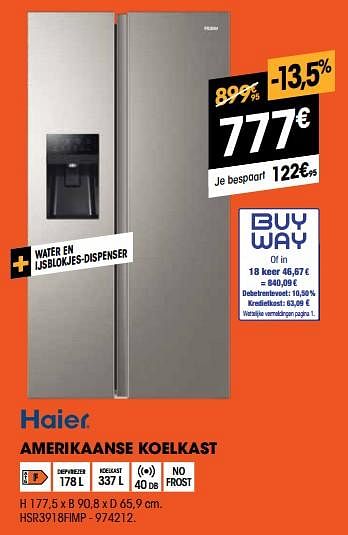 Promoties Haier amerikaanse koelkast hsr3918fimp - Haier - Geldig van 01/07/2022 tot 31/07/2022 bij Electro Depot