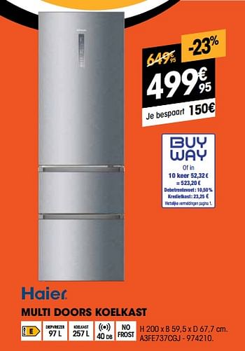 Promotions Haier multi doors koelkast a3fe737cgj - Haier - Valide de 01/07/2022 à 31/07/2022 chez Electro Depot
