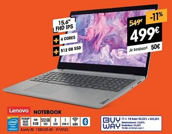 Promoties Lenovo notebook 15igl05-be - Lenovo - Geldig van 01/07/2022 tot 31/07/2022 bij Electro Depot