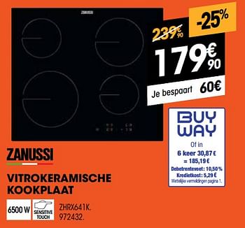 Promoties Zanussi vitrokeramische kookplaat zhrx641k - Zanussi - Geldig van 01/07/2022 tot 31/07/2022 bij Electro Depot