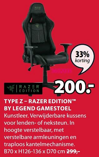 Promotions Type z razer edition by legend gamestoel - Razer - Valide de 01/07/2022 à 10/07/2022 chez Jysk