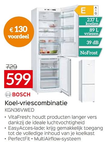 Promotions Bosch koel-vriescombinatie kgn36vwed - Bosch - Valide de 01/07/2022 à 31/07/2022 chez Selexion