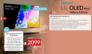 Promoties Lg 4k oled evo smart tv oled55g26la - LG - Geldig van 01/07/2022 tot 31/07/2022 bij Selexion