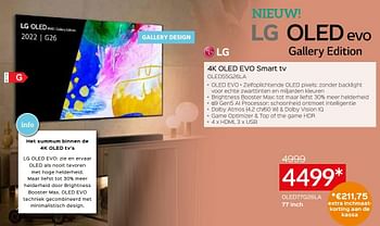 Promoties Lg 4k oled evo smart tv oled77g26la - LG - Geldig van 01/07/2022 tot 31/07/2022 bij Selexion