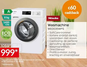 Promoties Miele wasmachine wed035wps - Miele - Geldig van 01/07/2022 tot 31/07/2022 bij Selexion