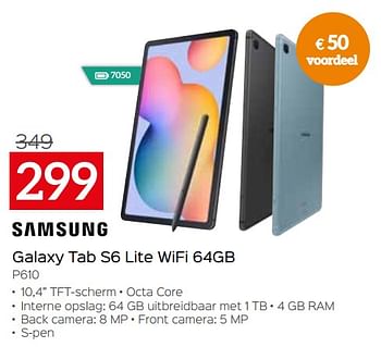 Promoties Samsung galaxy tab s6 lite wifi 64gb p610 - Samsung - Geldig van 01/07/2022 tot 31/07/2022 bij Selexion
