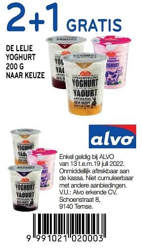 Promoties 2+1 gratis de lelie yoghurt 200 g naar keuze - De Lelie - Geldig van 13/07/2022 tot 19/07/2022 bij Alvo