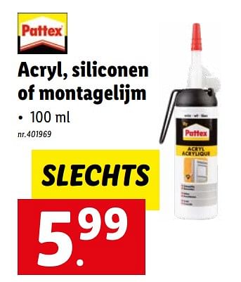 Promoties Acryl, siliconen of montagelijm - Pattex - Geldig van 11/07/2022 tot 16/07/2022 bij Lidl