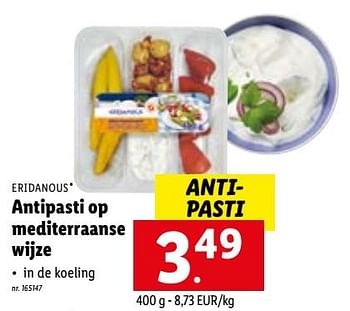 Promoties Antipasti op mediterraanse wijze - Eridanous - Geldig van 11/07/2022 tot 16/07/2022 bij Lidl
