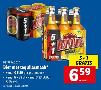 Promoties Bier met tequilasmaak - Desperados - Geldig van 11/07/2022 tot 16/07/2022 bij Lidl