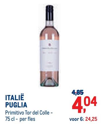 Promotions Italië puglia primitivo tor del colle - - Vins rosé - Valide de 01/07/2022 à 30/07/2022 chez Metro