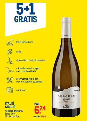 Promotions Italië sicilië aegades grillo doc erice ‘20 - - Vins blancs - Valide de 01/07/2022 à 30/07/2022 chez Metro