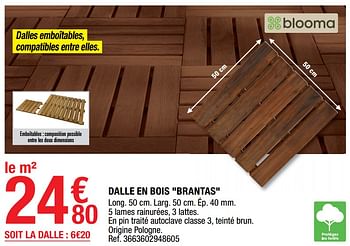 Promotions Dalle en bois brantas - blooma - Valide de 01/07/2022 à 14/07/2022 chez Brico Depot
