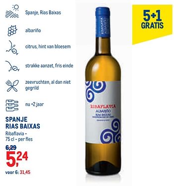 Promotions Spanje rias baixas ribaflavia - Vins blancs - Valide de 01/07/2022 à 31/08/2022 chez Metro